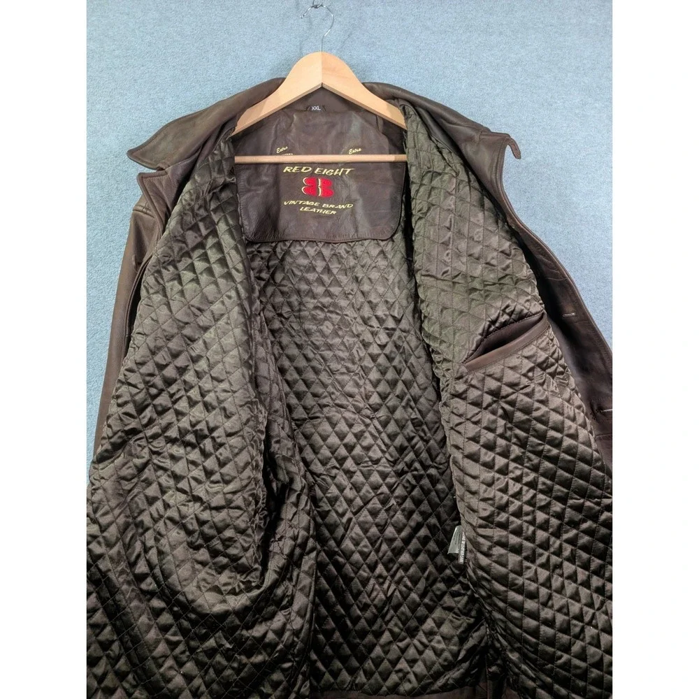VTG Y2K Red Eight XXL Brown Leather Car Coat Red Dead Indiana‎ Jones Butter Soft